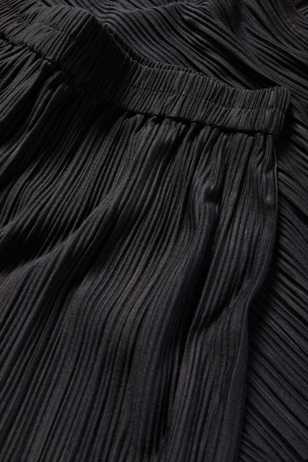 Femei - Pantaloni plisați - talie înaltă - wide leg - negru