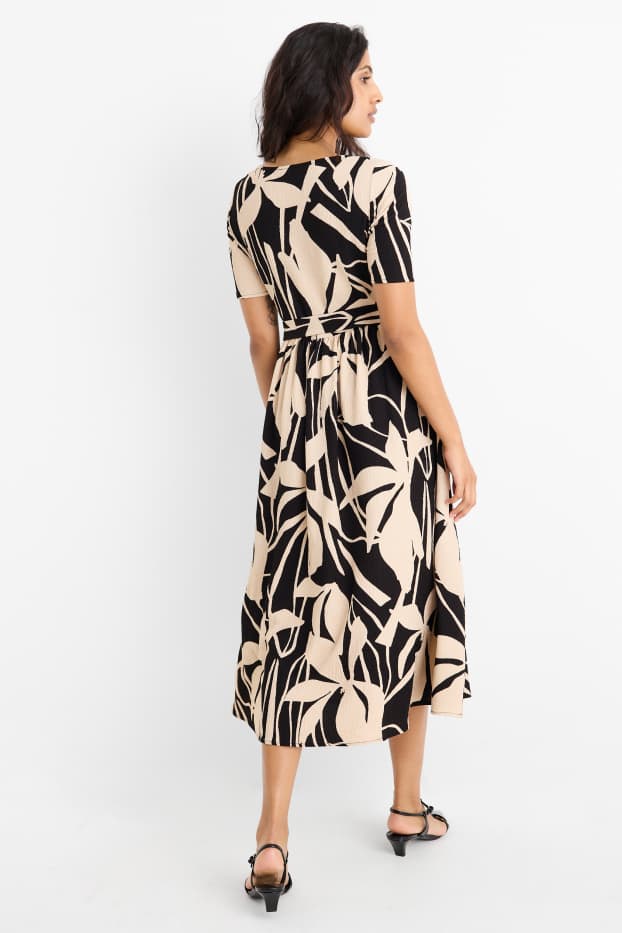 Femei - Rochie fit & flare cu curea - cu flori - structurată - negru / nej
