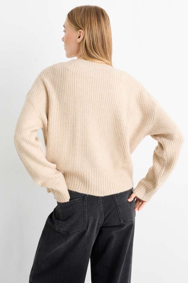 Femei - Cardigan tricotat - reiat - bej