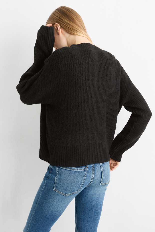 Femei - Cardigan tricotat - reiat - negru