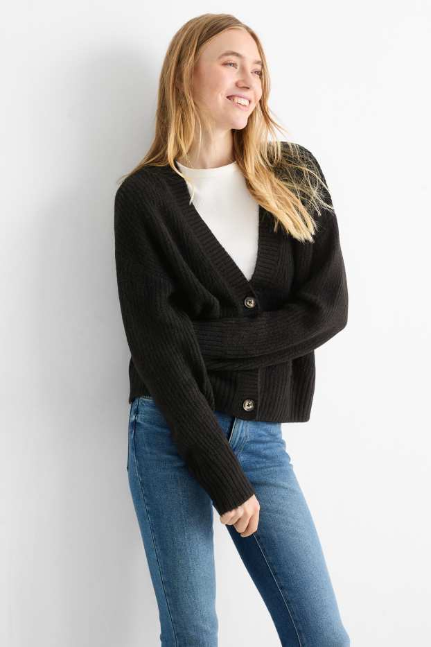 Femei - Cardigan tricotat - reiat - negru