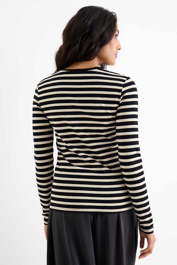 Damen - Langarmshirt - gestreift - schwarz / beige