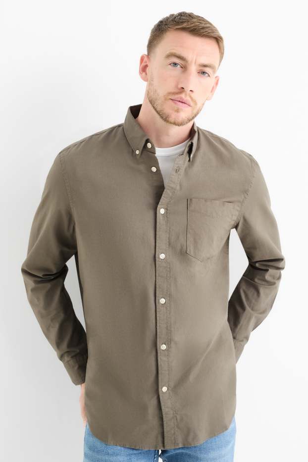 Men - Shirt - regular fit - button-down collar - green