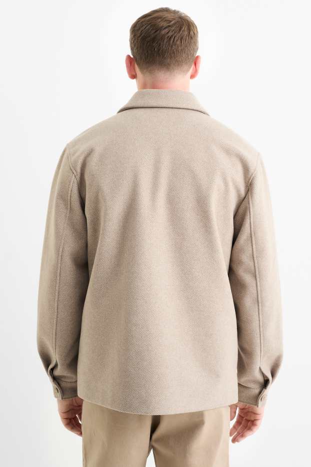 Men - Shirt jacket - regular fit - kent collar - patterned - beige