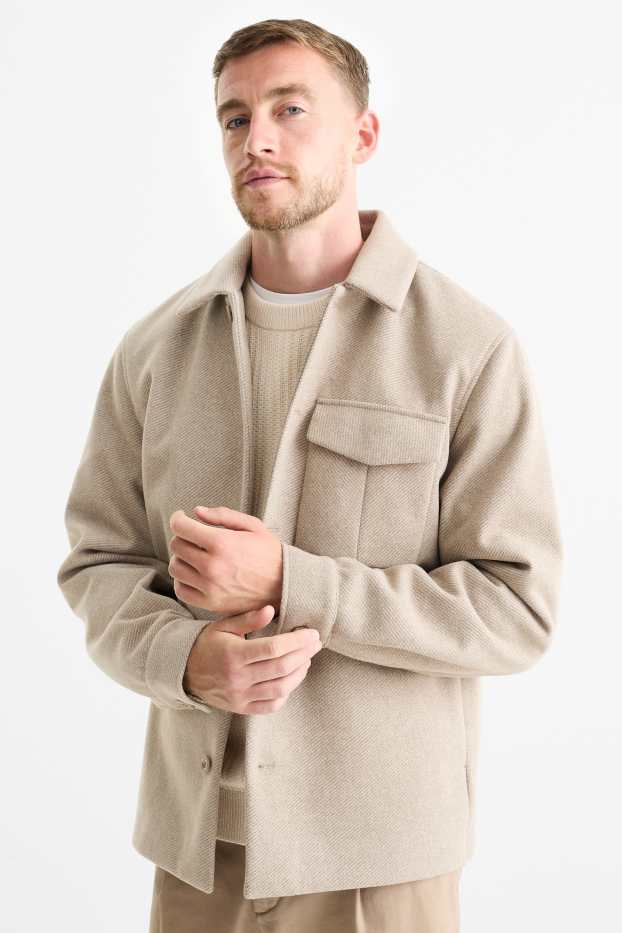 Men - Shirt jacket - regular fit - kent collar - patterned - beige