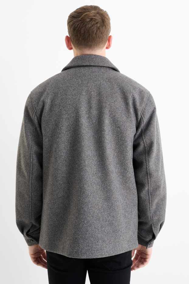 Men - Shirt jacket - regular fit - kent collar - patterned - dark gray