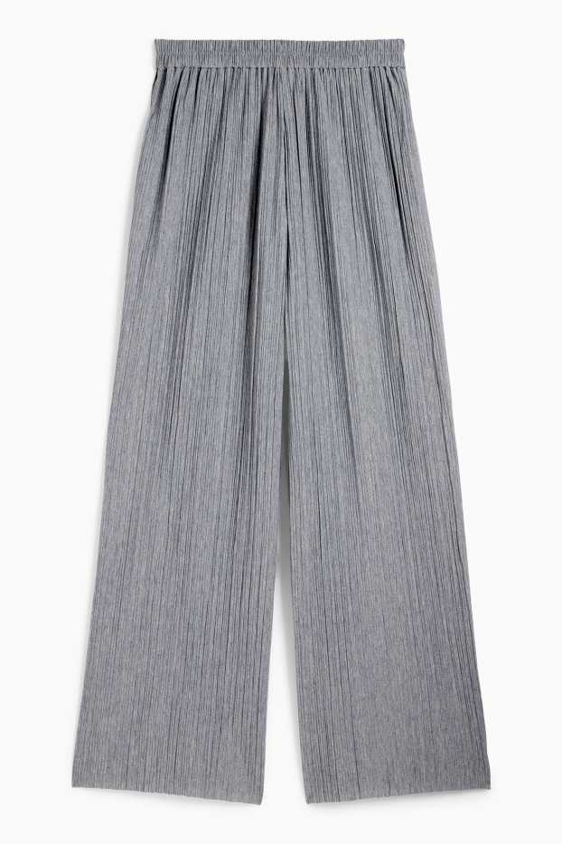Women - Plissé trousers - high-rise waist - wide leg - gray