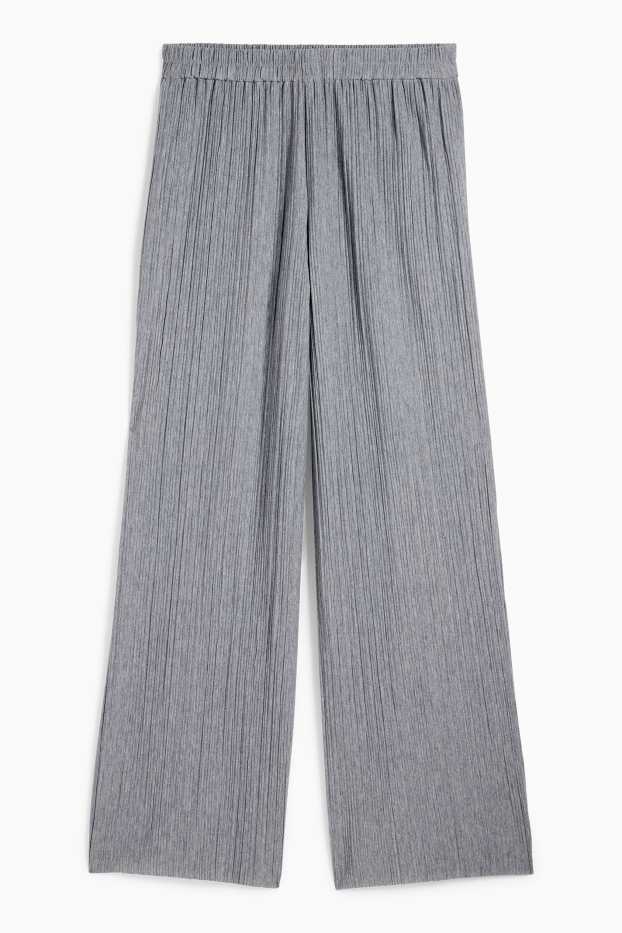 Women - Plissé trousers - high-rise waist - wide leg - gray