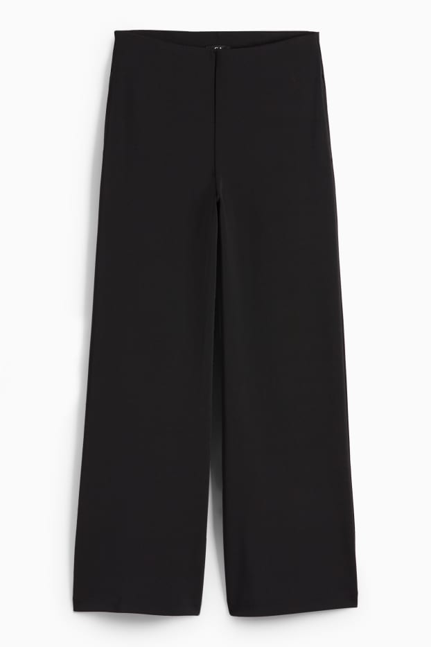 Women - Jersey trousers - high waist - wide leg - black