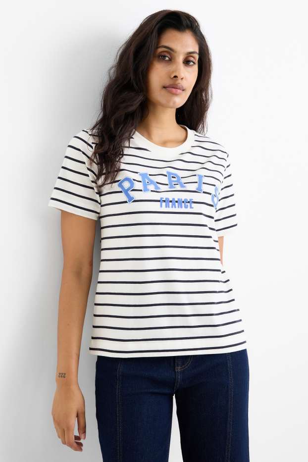 Femei - Tricou - relaxed fit - cu dungi - alb / albastru