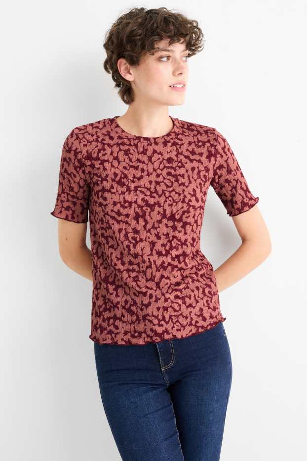 Femei - Tricou - regular fit - imprimeu de leopard - vișiniu