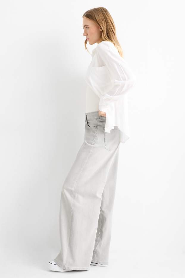 Femei - Wide leg jeans - talie joasă - denim-gri deschis