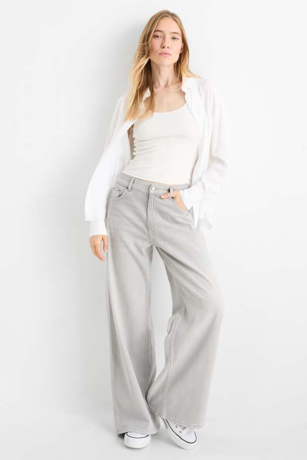 Femei - Wide leg jeans - talie joasă - denim-gri deschis