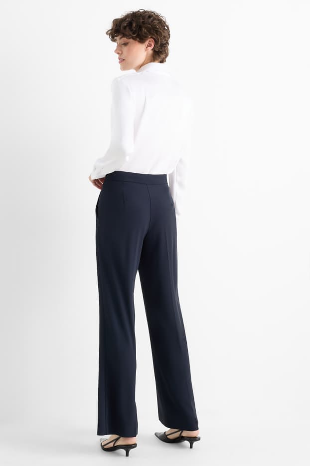 Women - Cloth trousers - mid-rise waist - wide leg - dark blue