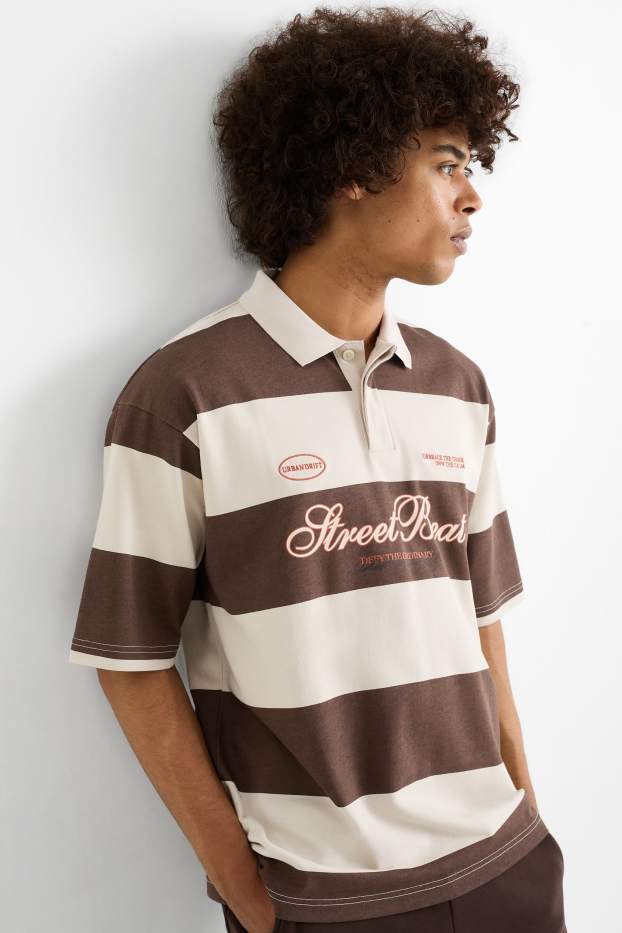 Bărbați - Tricou polo - cu dungi - maro închis