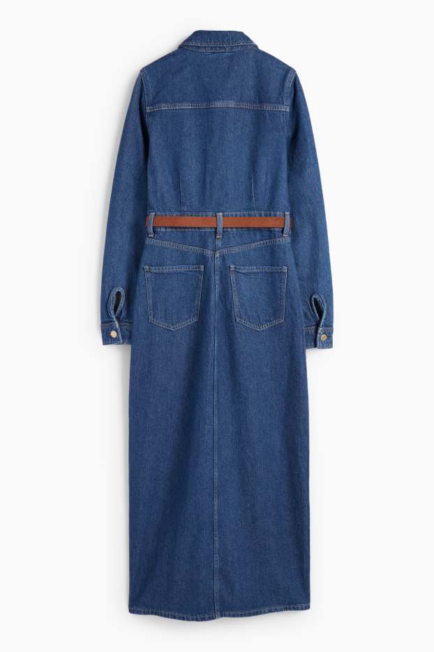 Femei - Rochie tip bluză din denim cu curea - denim-albastru