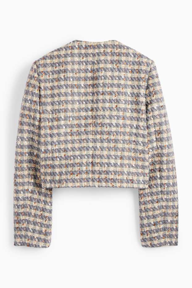 Femei - Blazer din bouclé - relaxed fit - aspect lucios - în carouri - albastru / bej