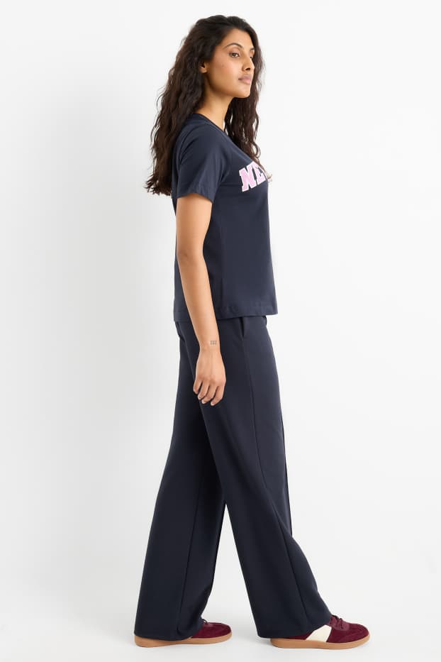 Femei - Pantaloni din jerseu - talie medie - straight fit - albastru închis