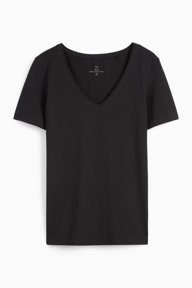 Femei - Tricou cu decolteu în V - slim fit - negru