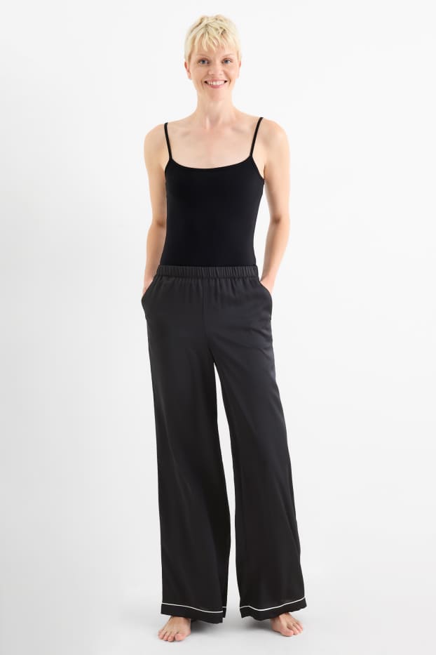 Femei - Pantaloni de pijama din satin - negru