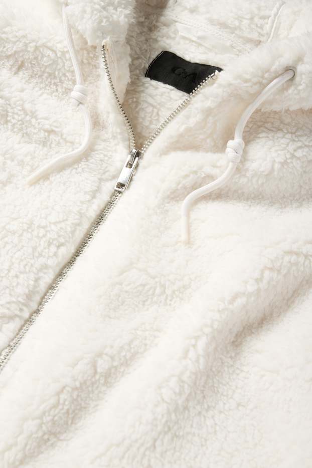 Women - Faux fur jacket with hood - white