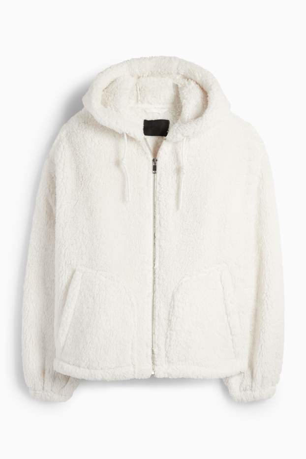 Women - Faux fur jacket with hood - white