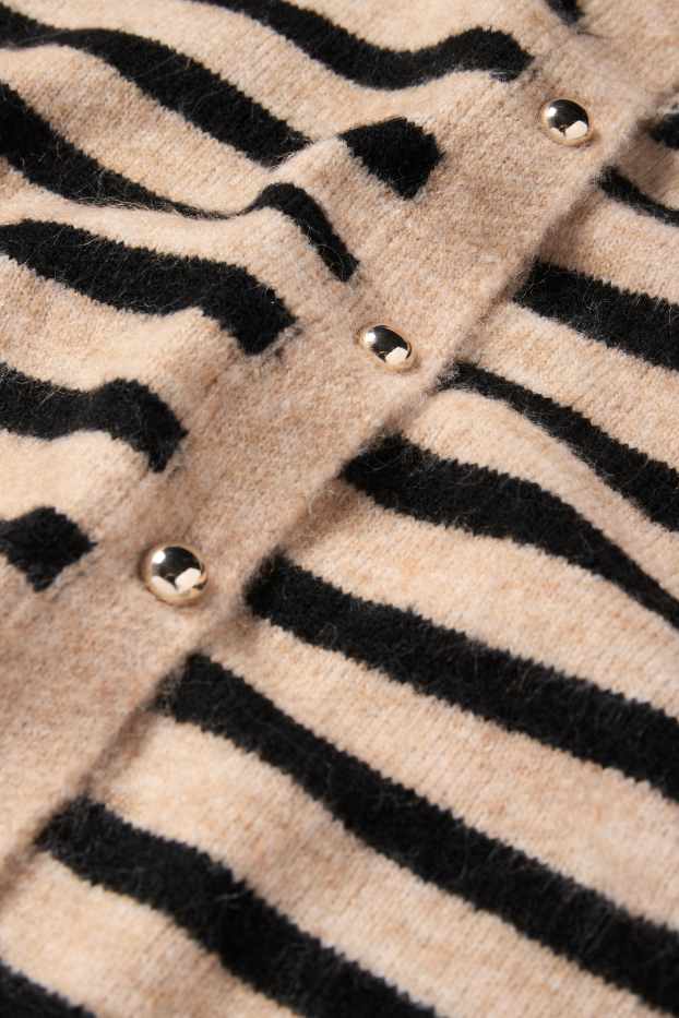 Femei - Cardigan tricotat - cu dungi - negru / nej