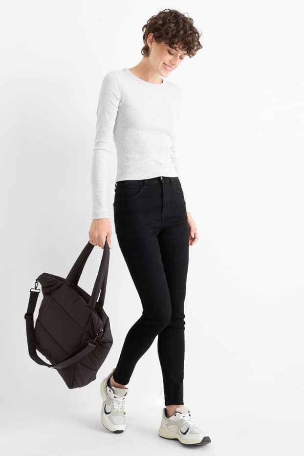 Femei - Geantă shopper matlasată, mare, cu curea detașabilă - negru