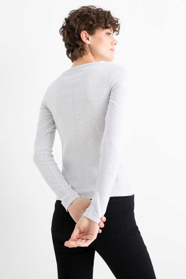 Femei - Multipack 2 buc. - tricou cu mânecă lungă - slim fit - reiat - gri închis / gri deschis