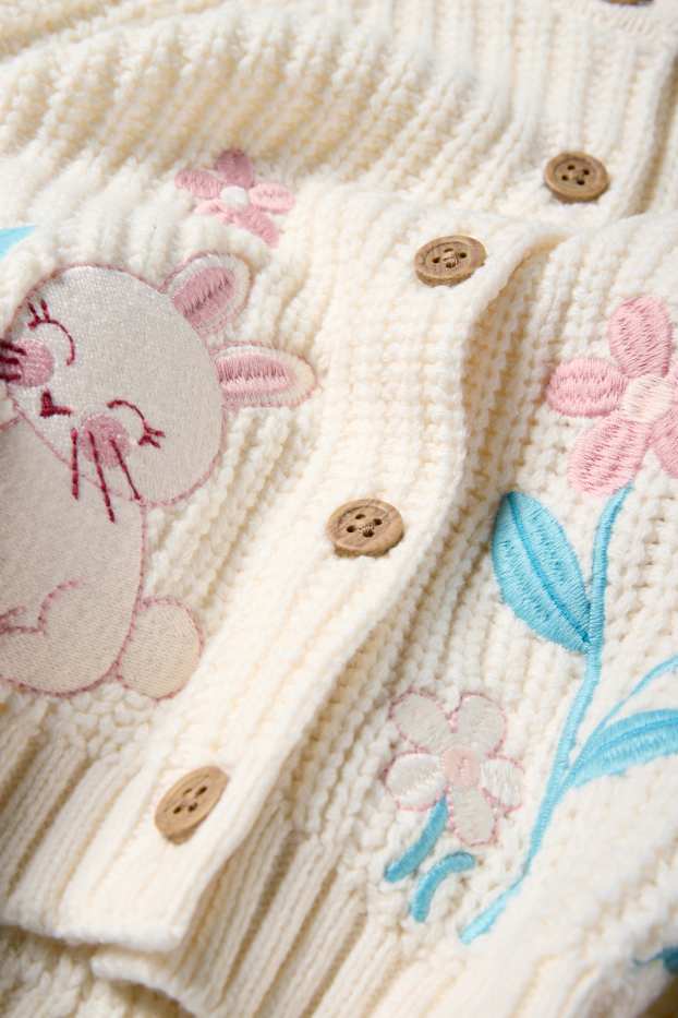 Copii - Fete - Iepure, fluture și floare - cardigan tricotat - reiat - alb-crem