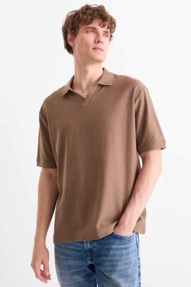 Bărbați - Tricou polo tricotat - regular fit - maro
