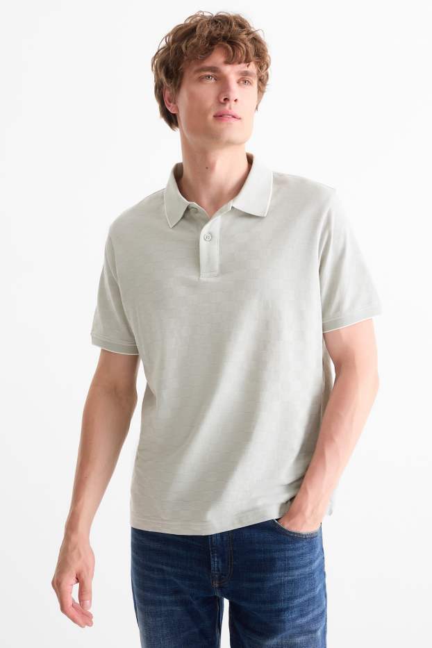 Herren - Poloshirt - Regular Fit - kariert - hellgrau