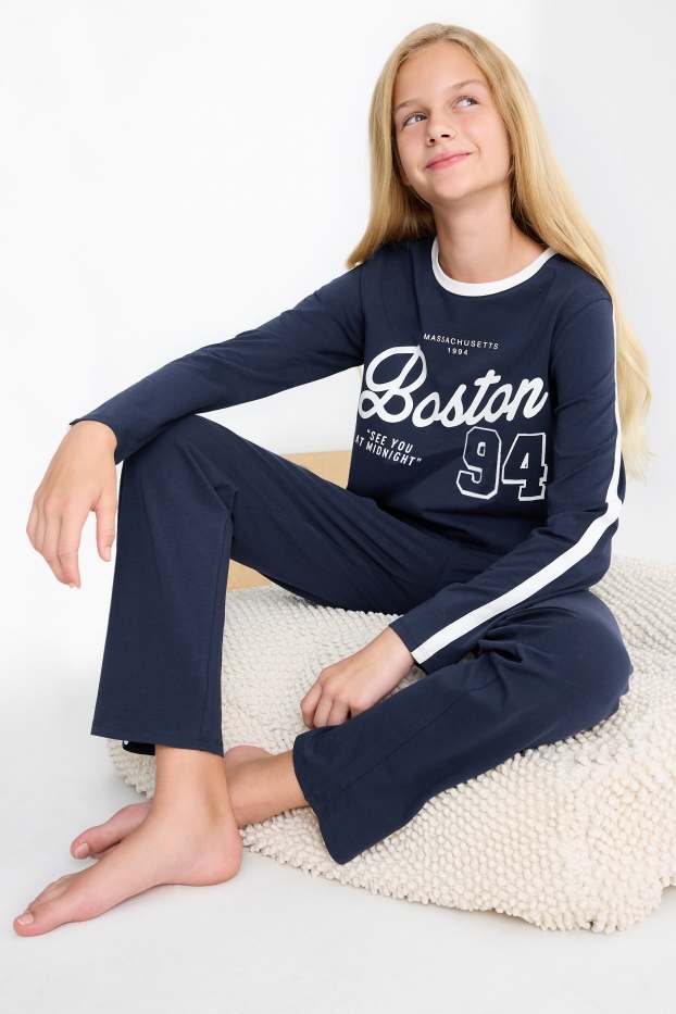Copii - Fete - Boston - pijama - 2 piese - albastru închis
