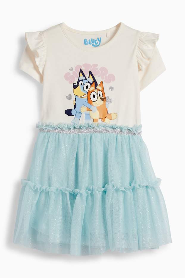 Copii - Fete - Bluey - rochie - aspect lucios - alb-crem