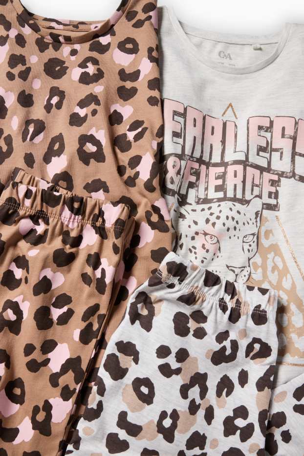 Copii - Fete - Multipack 2 buc. - pijama - 4 piese - imprimeu de leopard - gri deschis melanj