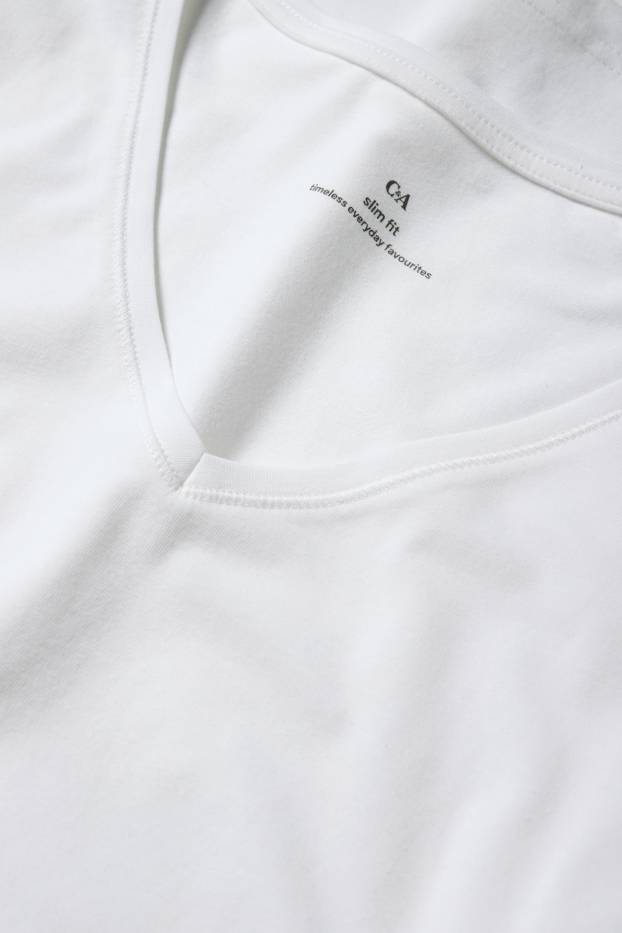 Femei - Multipack 3 buc. - tricou basic cu decolteu în V - slim fit - alb