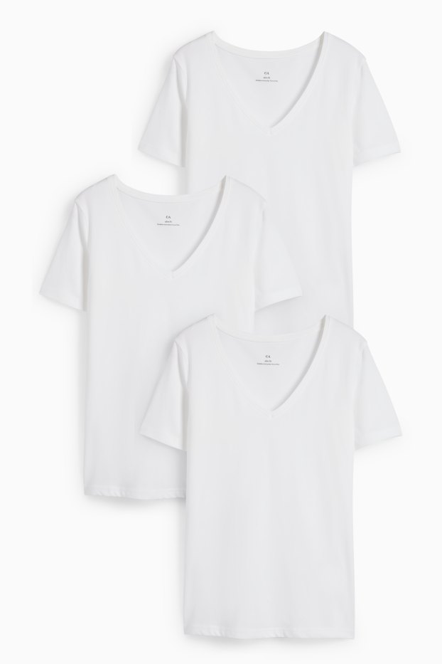 Femei - Multipack 3 buc. - tricou basic cu decolteu în V - slim fit - alb