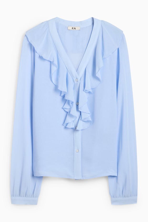Women - V-neck blouse - light blue