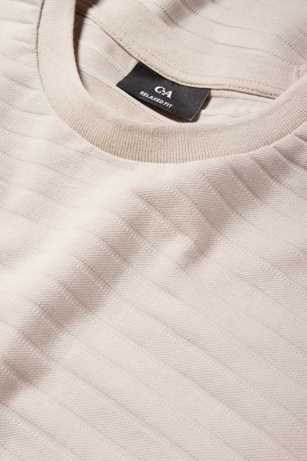 Bărbați - Tricou cu mânecă lungă - cu dungi - structurat - bej deschis
