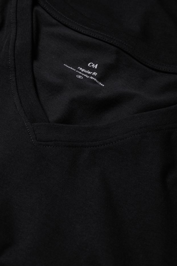 Femei - Tricou cu decolteu în V - Regular fit - negru
