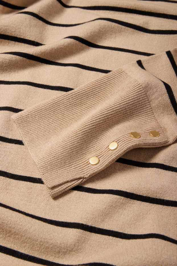 Femei - Rochie din tricot - cu dungi - bej