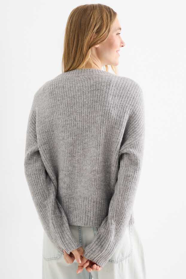 Dames - Gebreid vest - geribd - grijs-mix