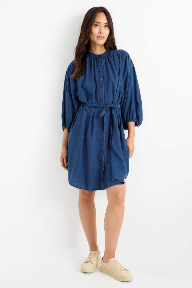 Femei - Rochie tip bluză din denim - denim-albastru