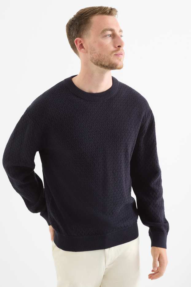Uomo - Maglione - tramato - blu scuro