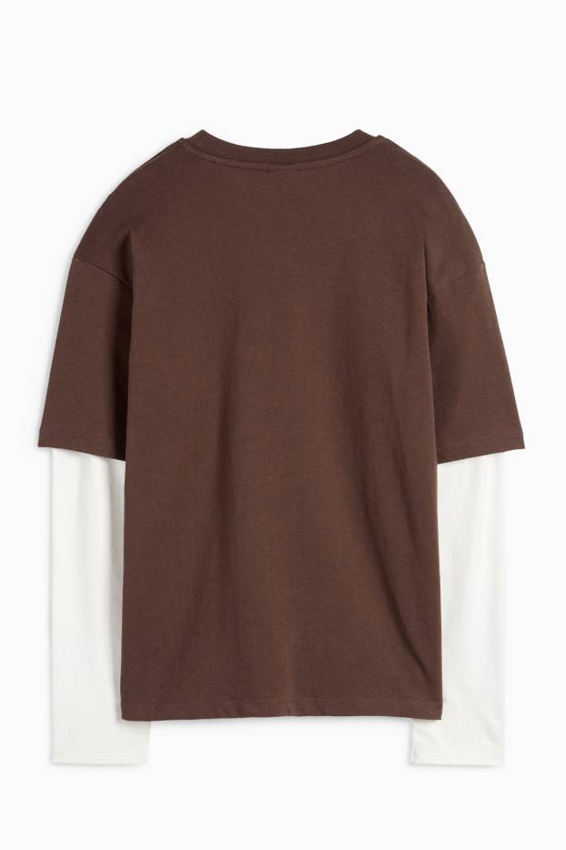 Children Girls - Cinnamoroll - long sleeve top - 2-in-1 look - dark brown
