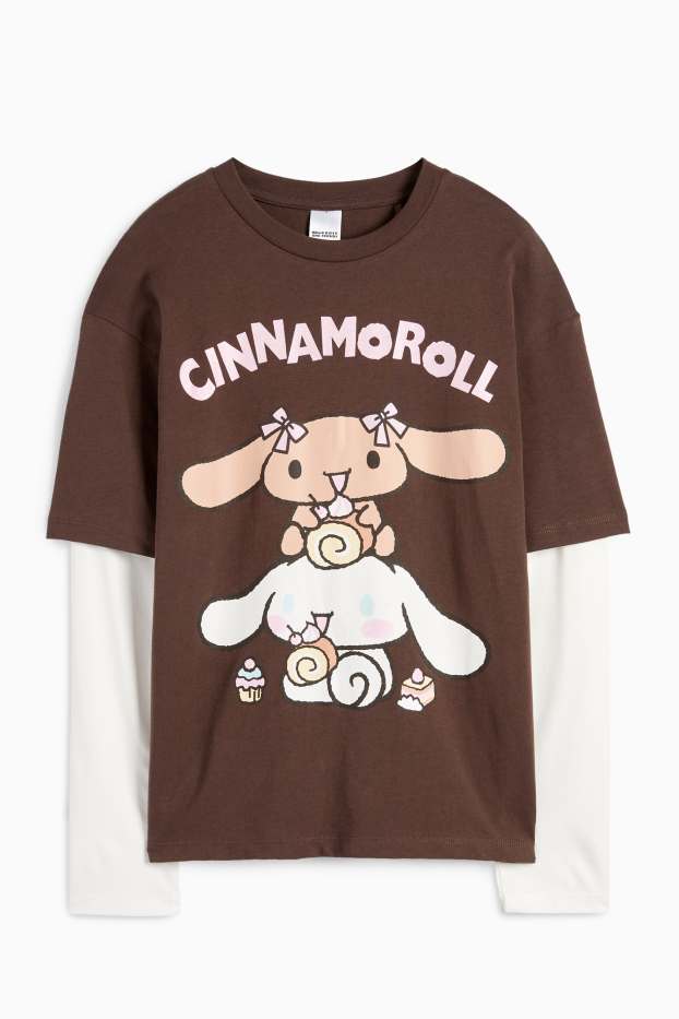 Children Girls - Cinnamoroll - long sleeve top - 2-in-1 look - dark brown