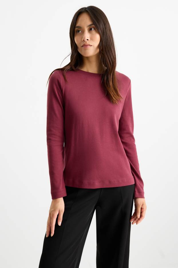 Femei - Multipack 2 buc. - tricou cu mânecă lungă - bordo / negru