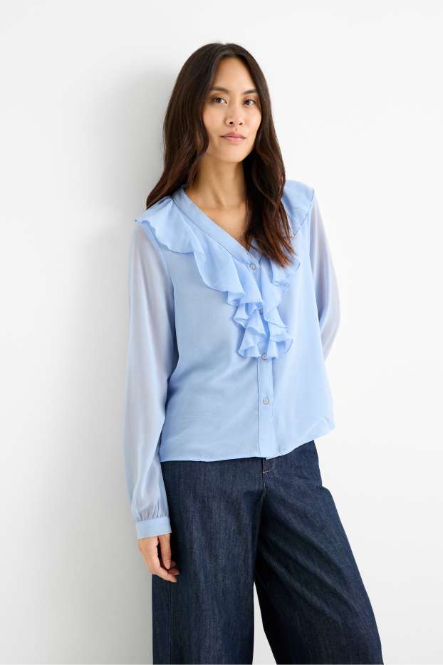 Women - V-neck blouse - light blue