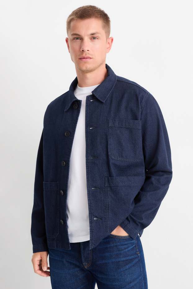 Bărbați - Jachetă tip cămașă - relaxed fit - guler Kent - denim-albastru închis