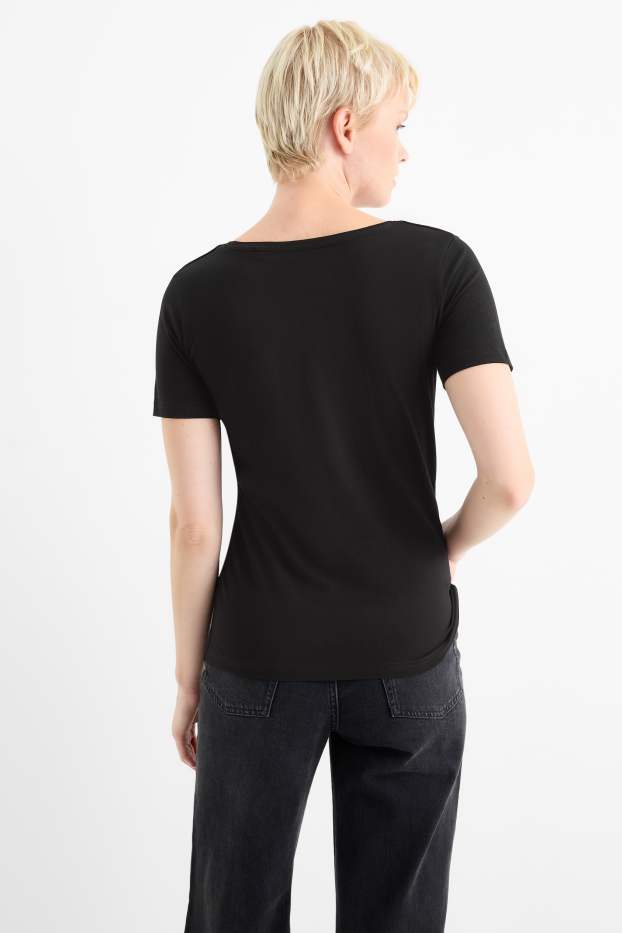 Femei - Tricou cu decolteu în V - slim fit - negru